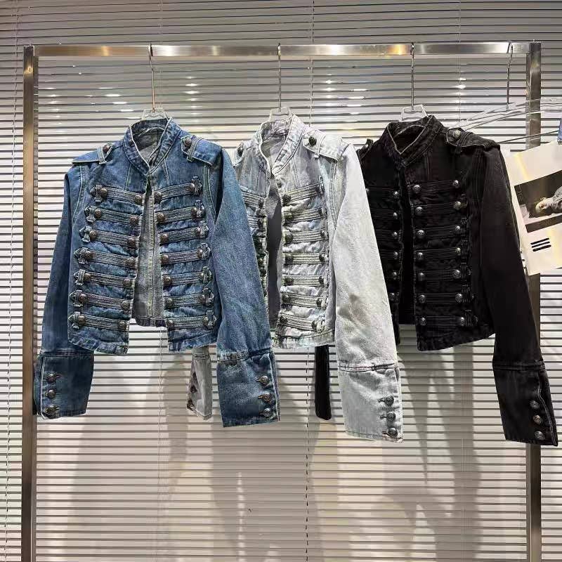 Productseeker - JK99Y Retro Black Washed Denim Straight Shoulder Short Jacke