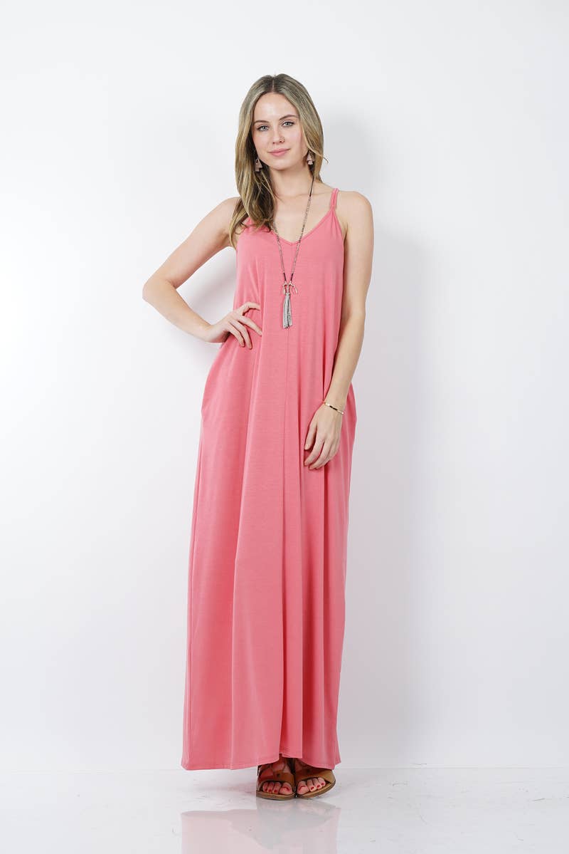 42POPS - V-NECK CAMI MAXI DRESS /w adjustable strap