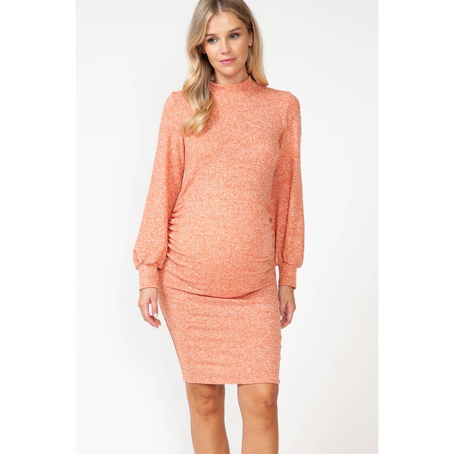 Story Teller - Maternity Mock Neck Puffed Long Sleeve Bodycon Dress