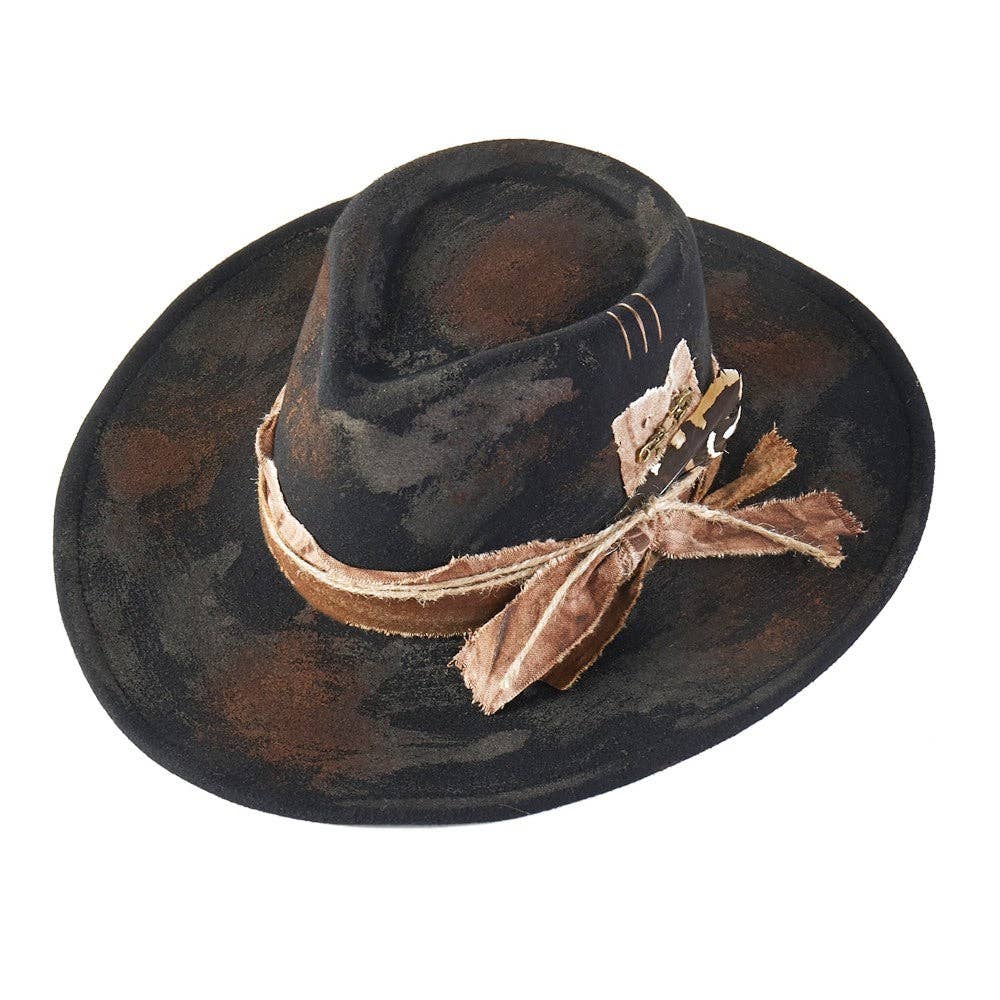 Feather Detail Leather Western Hat