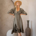 Young Threads - Effortless Elegance: Sheared & Elasticated V-Neck Dress