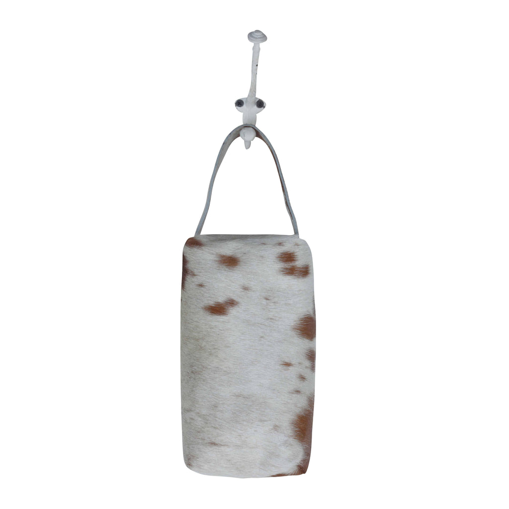Rectangular Wistful Skies shaving kit featuring a hair-on hide exterior, leather accents, and a fringe zipper pull.