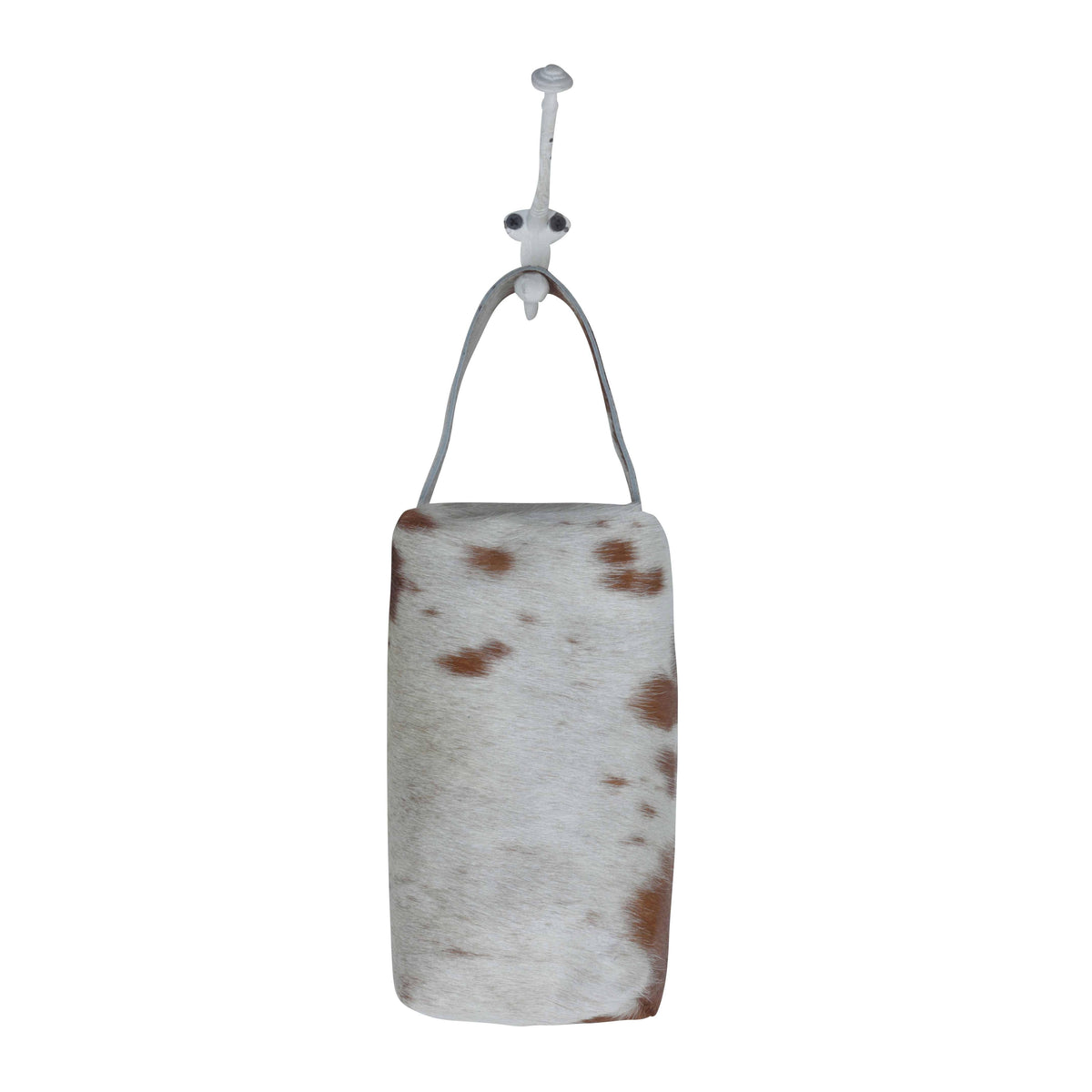 Rectangular Wistful Skies shaving kit featuring a hair-on hide exterior, leather accents, and a fringe zipper pull.