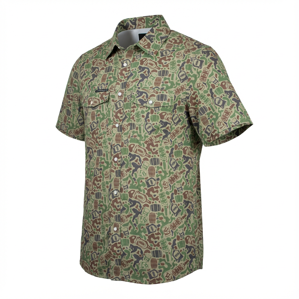 Southern Drinking Club - Chemise Performance boutonnée en nacre Camouflage Whiskey - Aérée et Légère