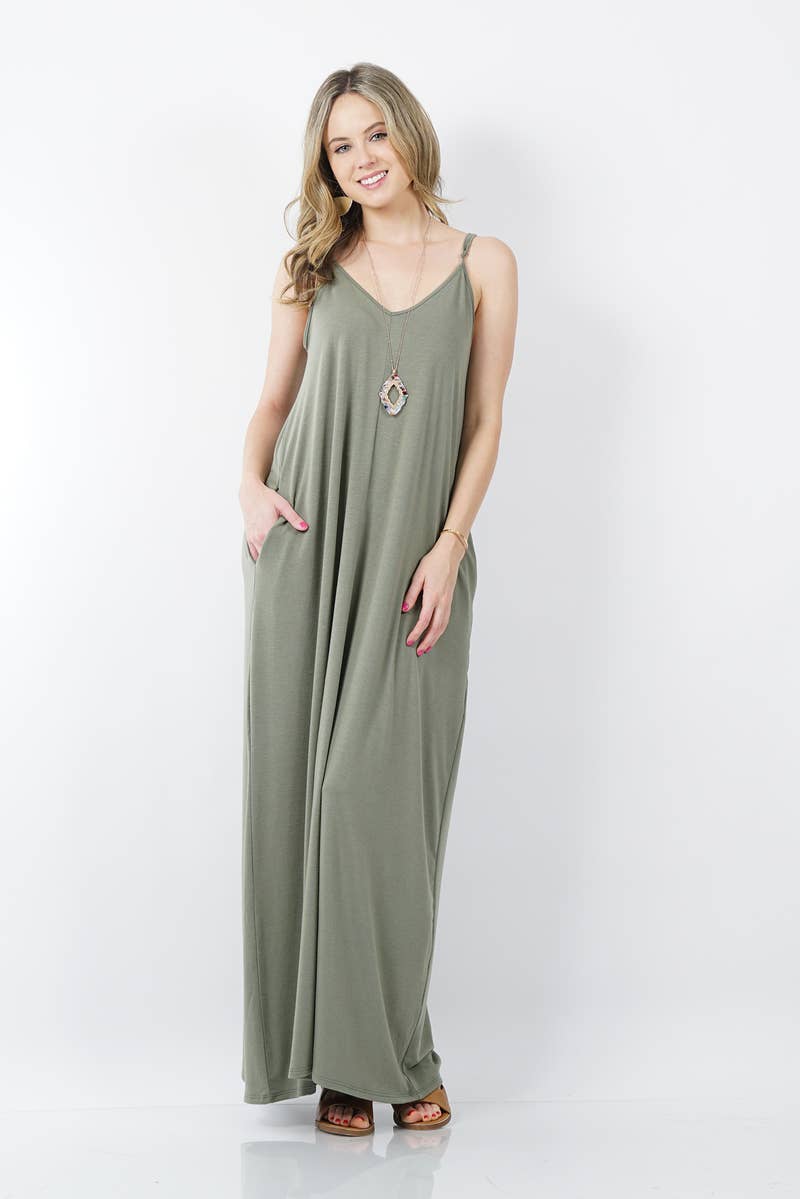 42POPS - V-NECK CAMI MAXI DRESS /w adjustable strap