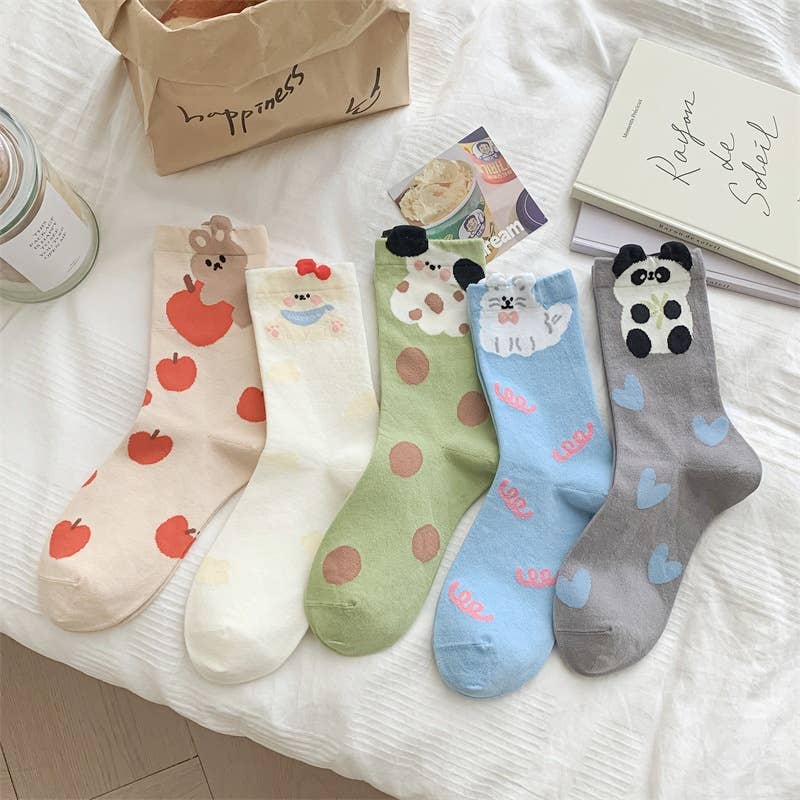 Cartoon Animal Patterns Themed Crew Socks