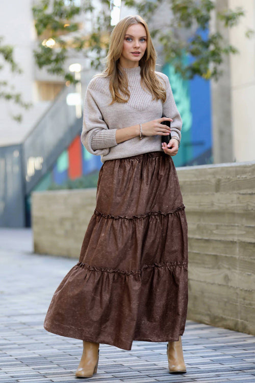 42POPS - ,,,,._ SI-23077 Vintage washed tiered skirt