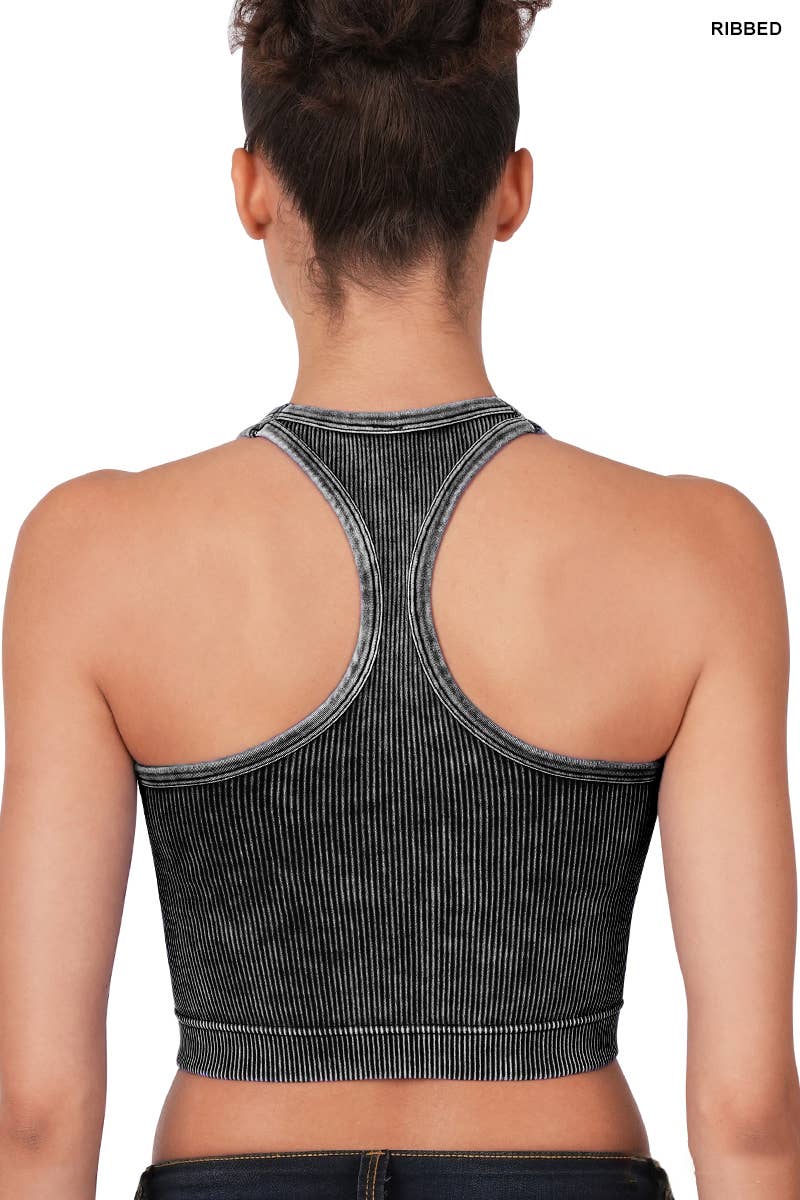 42POPS - ..SC151885 High-neck Racerback Premium Washed Crop Tank