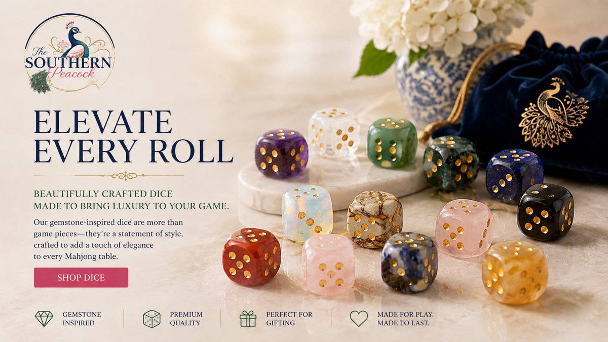 Mahjong Dice - 15mm Natural Laser Engraved Cube Dice with Rounded Edges Semi-Precious Stone (Set of 2)