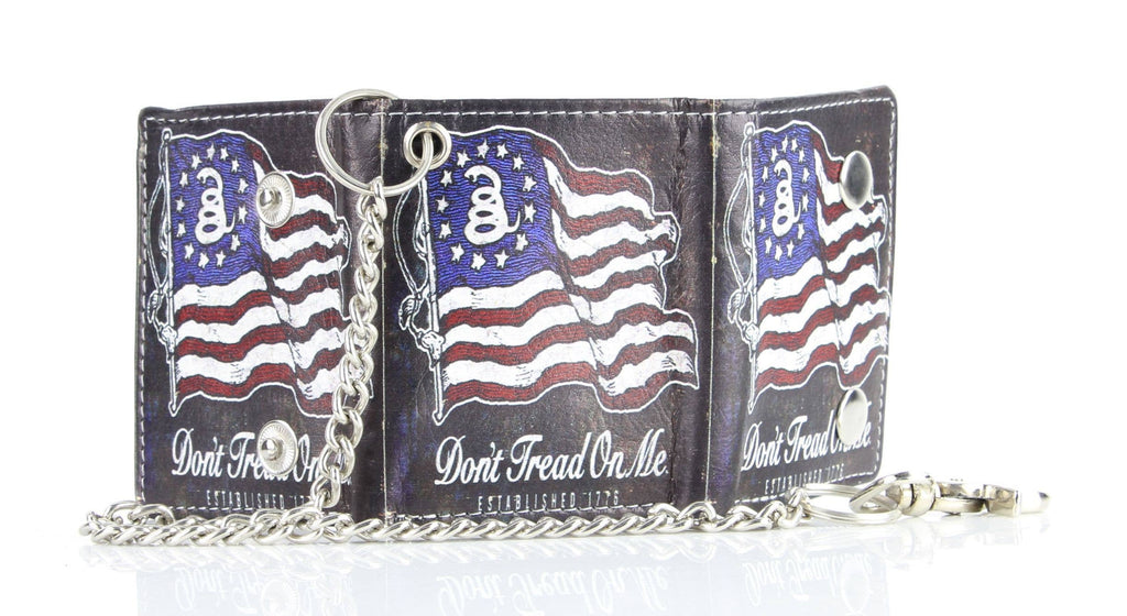 Leather Impressions Inc - Portefeuille chaîne en cuir vegan Don't Tread On Me avec coffret cadeau