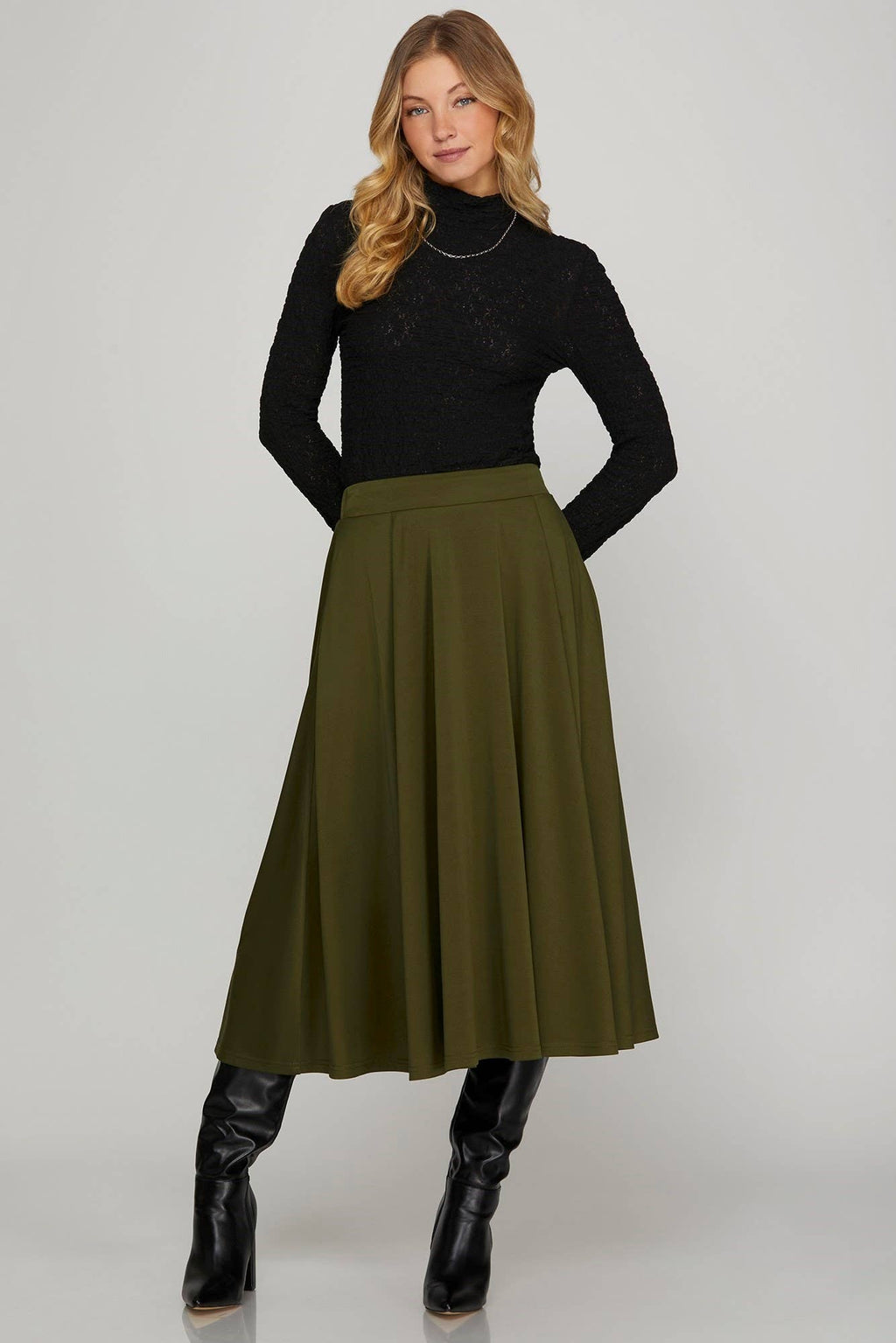 Vanilla Monkey - Flared Front Pleated Midi Skirt