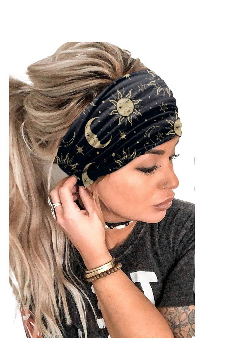 Boho Sun & Moon Print Versatile Headband - Neck Gaiter