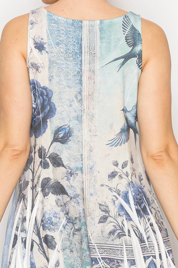 Origami Apparel ~  Lace and Crochet inspired - FLOWY TANK TUNIC WITH POCKETS -T16IV BLUE BIRD