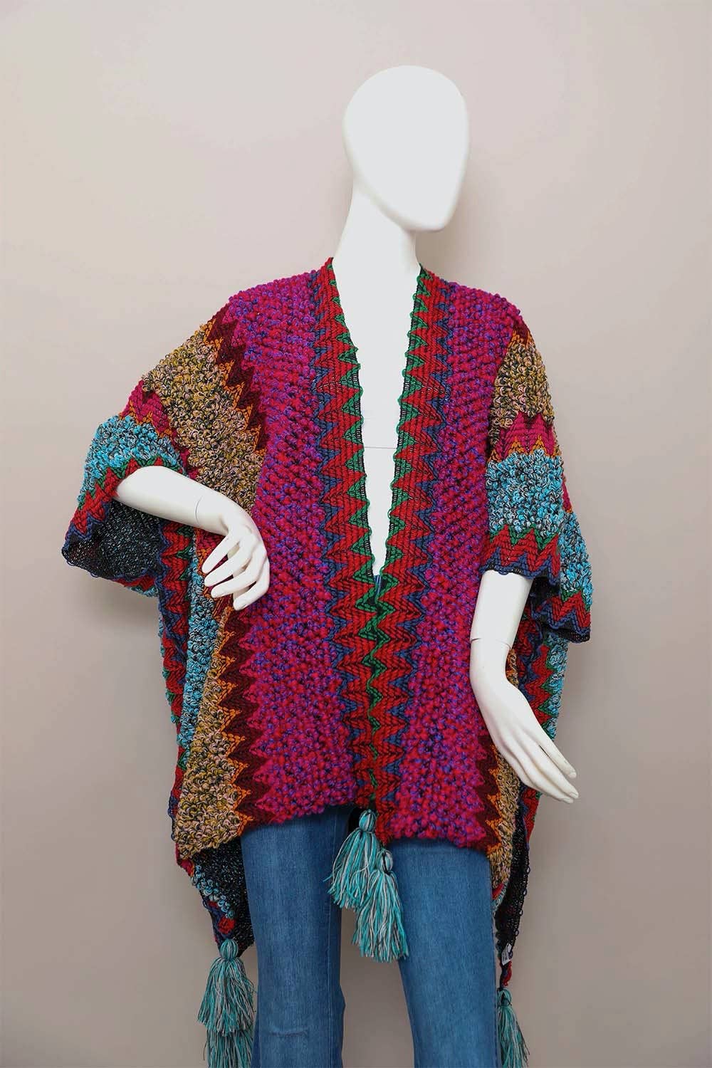 Leto Accessories - Plus Size Colorful Crochet Patterned Ruana