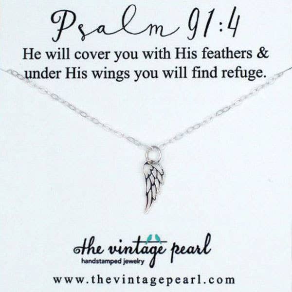 The Vintage Pearl - Psalm 91:4 Necklace (sterling silver)