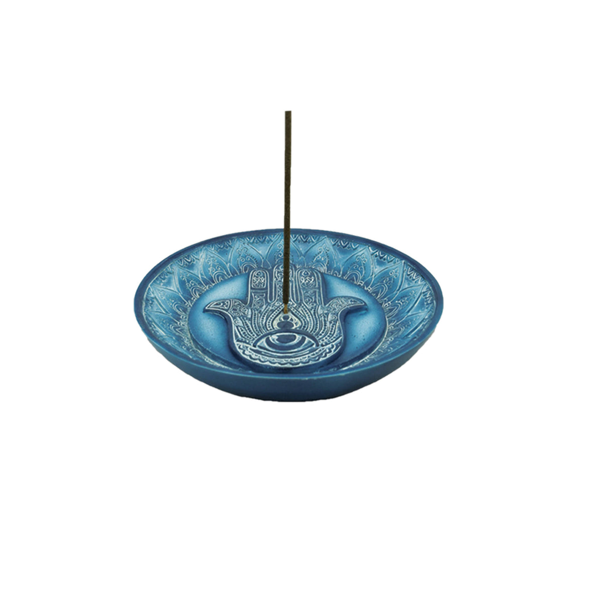 Incense Burner - Round Blue Hamsa Hand (5 in.)
