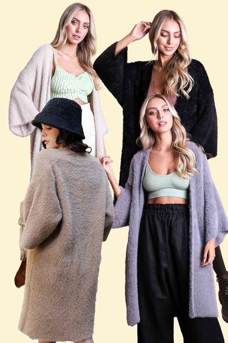 Leto Accessories - Luxe Faux Mohair Cardigan for Fall – Cozy & Elegant Warmth