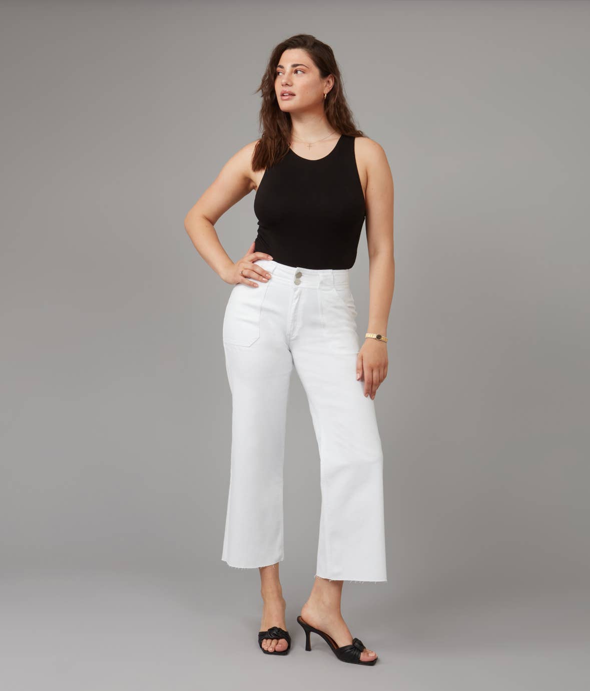 LOLA DENIM - COLETTE-WHT High Rise Wide Leg Jeans 28" Inseam