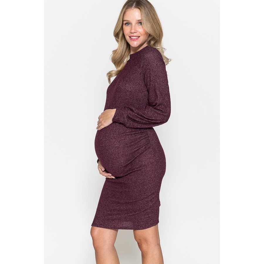 Story Teller - Maternity Mock Neck Puffed Long Sleeve Bodycon Dress