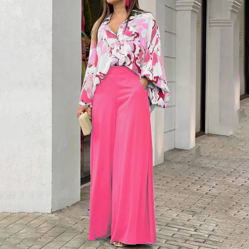 Lovenne - Printed Shirt Trousers Fashion Two-Piece Set