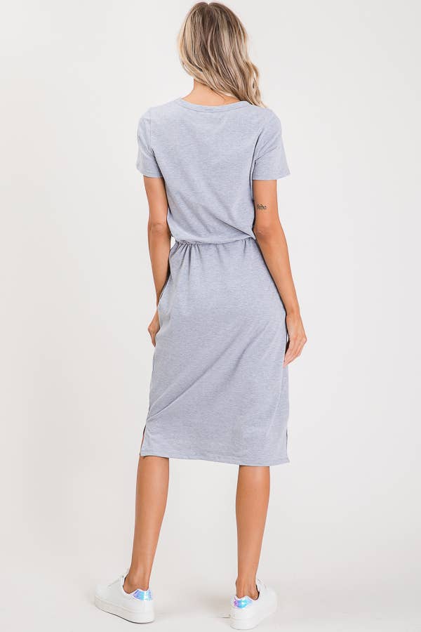 7th Ray - Everyday Drawstring Waist Side Pocket T-Shirt Dress D2465