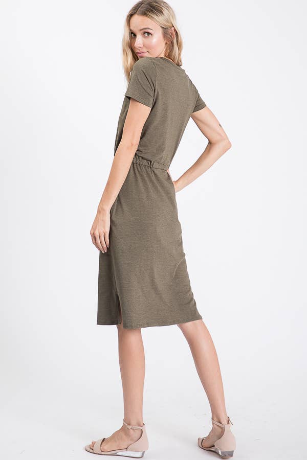 7th Ray - Everyday Drawstring Waist Side Pocket T-Shirt Dress D2465