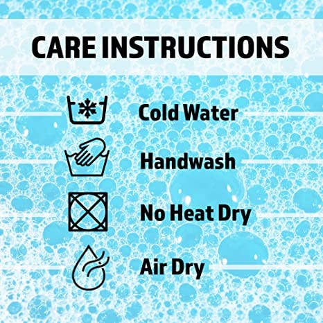 Care instructions for a double-thickness applique flag featuring a red and white design, highlighting washing and drying methods.