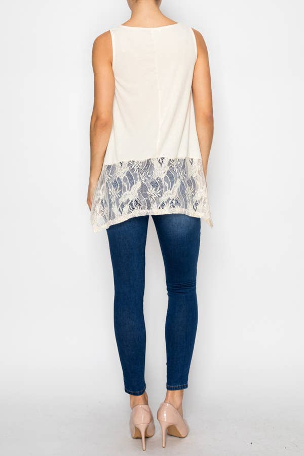 Soft Relaxed Tank With Delicate Sparkly Lace Hem