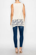 Soft Relaxed Tank With Delicate Sparkly Lace Hem