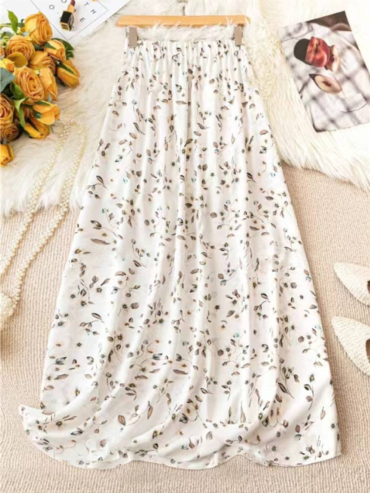 Rosa Clothing - High Waist Slim Floral Maxi Skirt