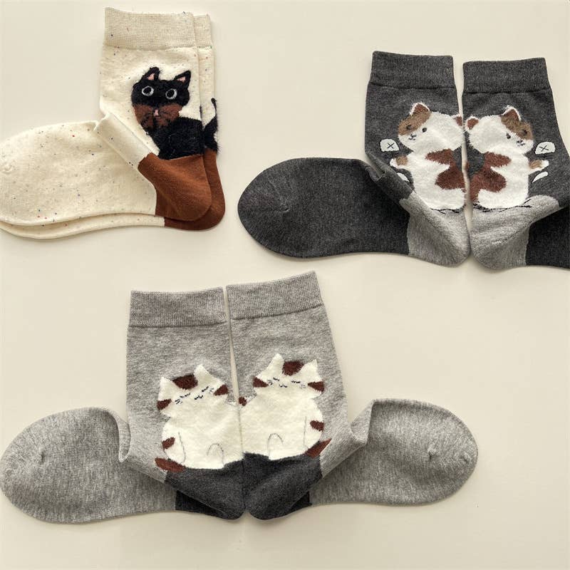Tourtiwi - Adorable Cat Animal Pattern Casual Crew Socks