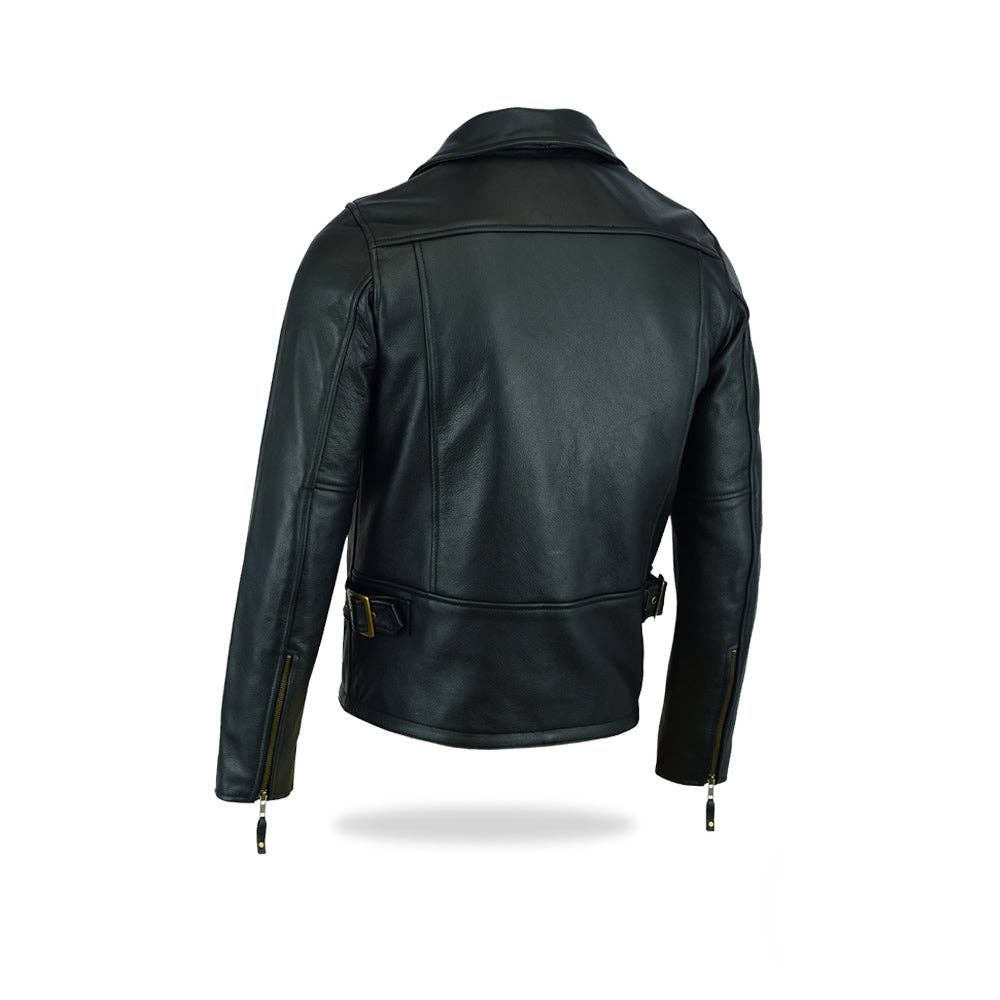 Mens Motorcycle Biker Style Jacket - Cowhide Milled Leather Jacket