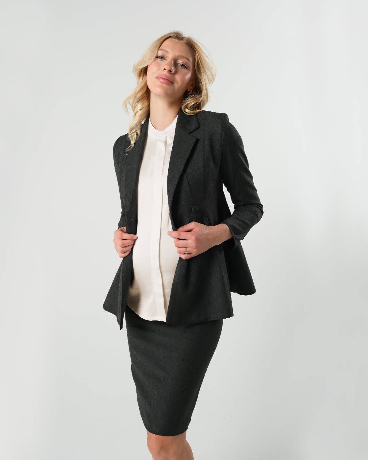 MARION - Short Sleeve Satin Maternity Shell Top with Concealed Nursing Zip