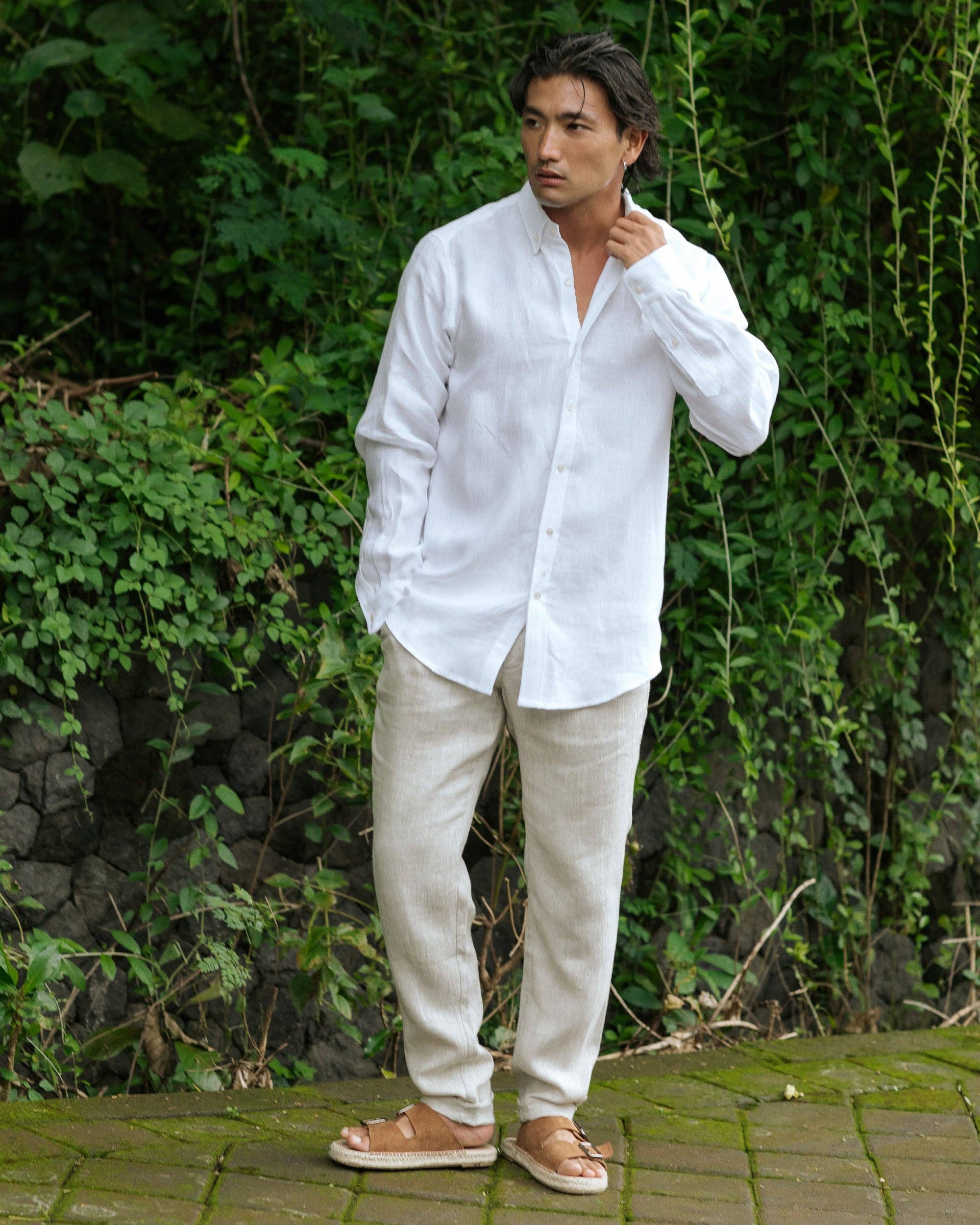 MagicLinen (We handle U.S. import procedures for you) - Regular straight leg men's linen pants SOGLIO in Natural