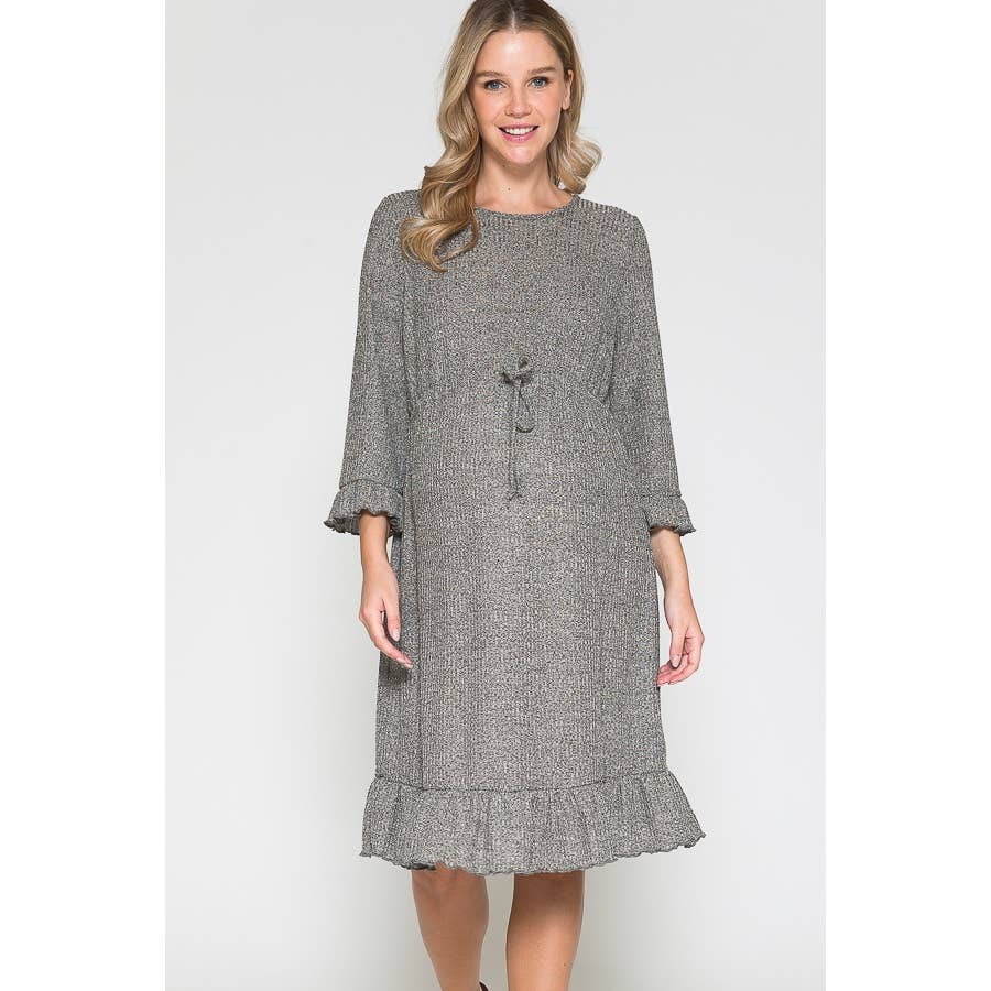 Story Teller - Women's Maternity Waist Tie Ruffle Sleeve Hem Midi Dress