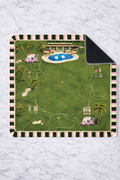 Square golf-themed mahjong mat featuring a golf course layout, palm trees, and golf carts in green and pink tones.
