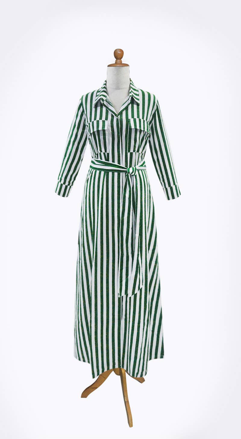 Escapada Living - 3/4 Sleeve Button Up Allegra Maxi Dress Belted Pockets