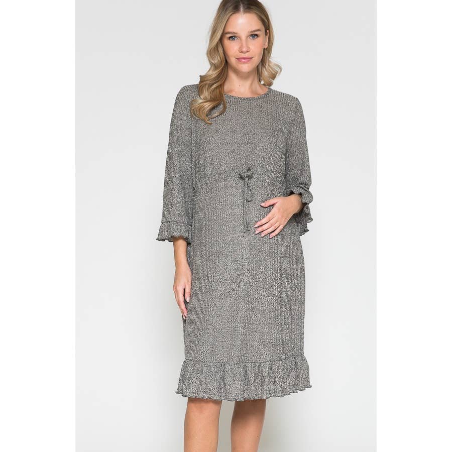 Story Teller - Women's Maternity Waist Tie Ruffle Sleeve Hem Midi Dress