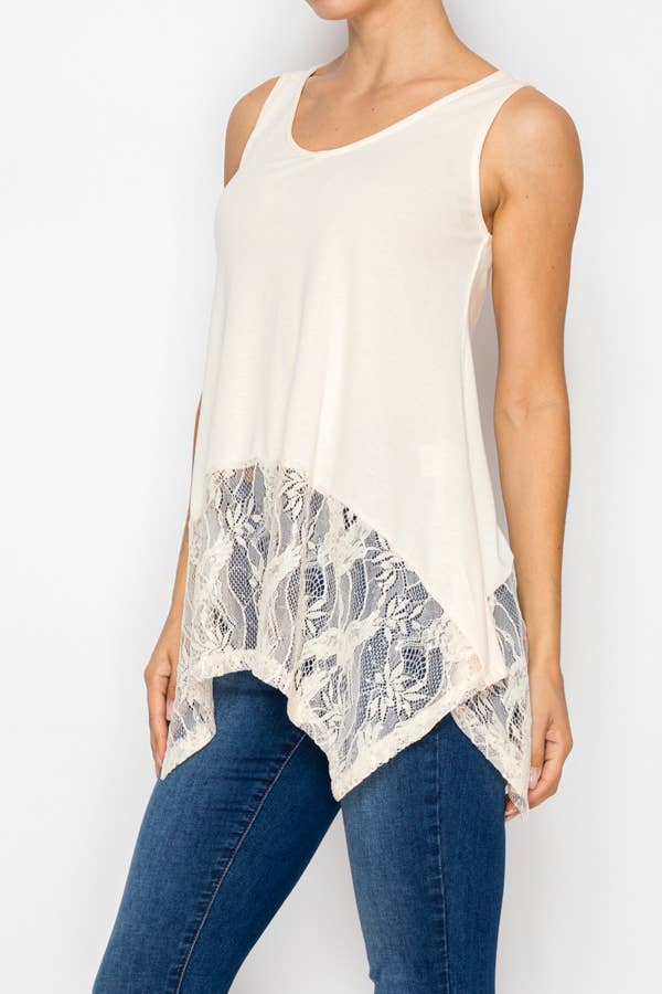 Soft Relaxed Tank With Delicate Sparkly Lace Hem