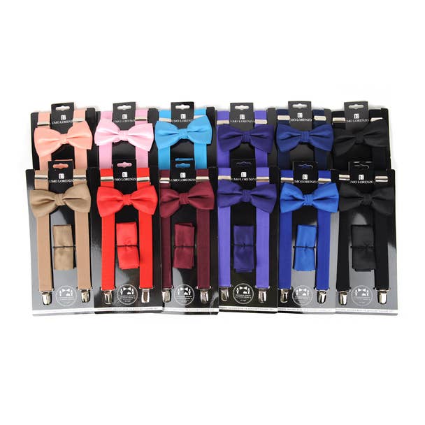 Clip-on Suspenders, Solid Bow Tie and Hanky