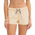 Soft peach swim shorts featuring an elastic waistband and relaxed fit, perfect for summer adventures.