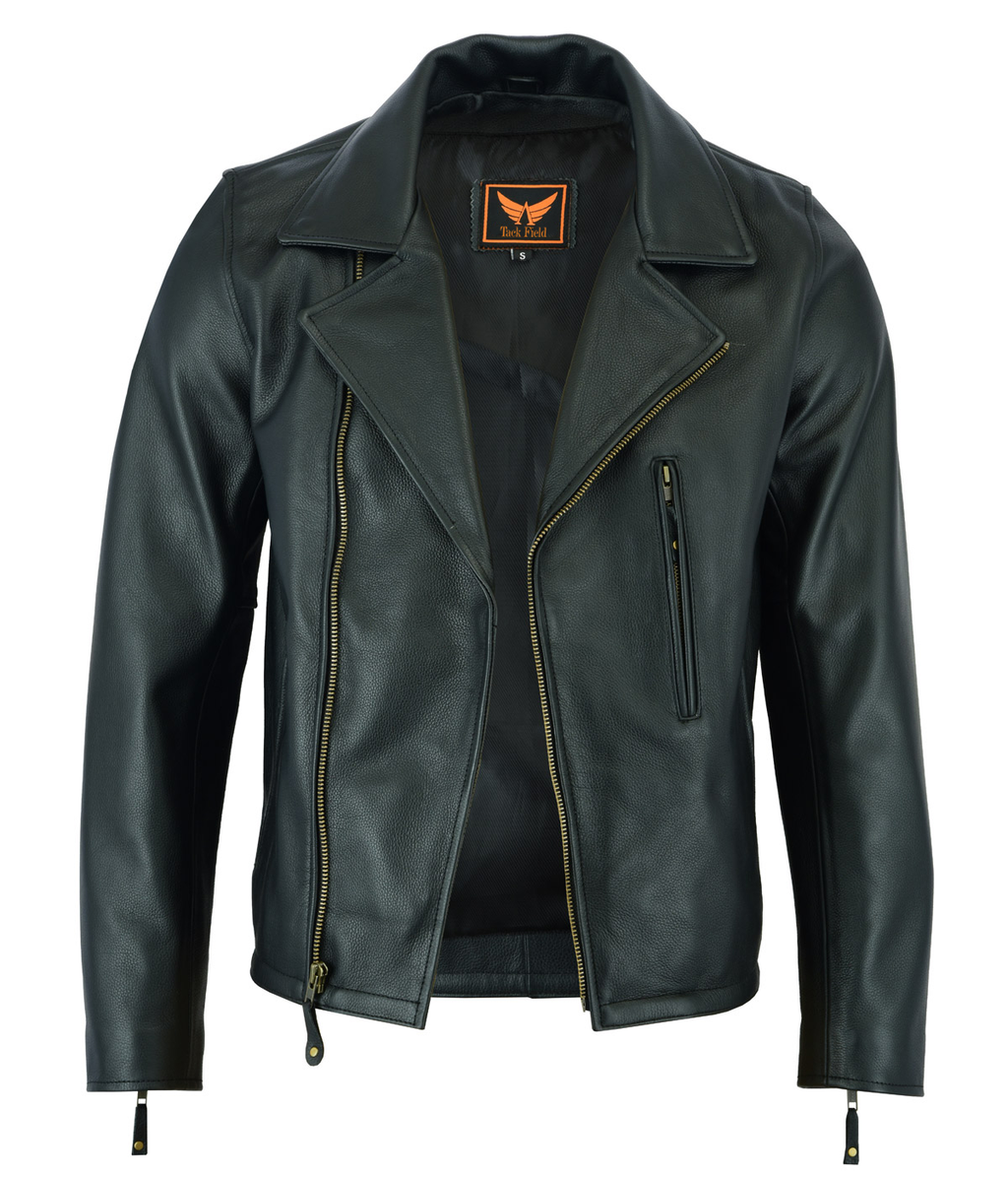 Mens Motorcycle Biker Style Jacket - Cowhide Milled Leather Jacket