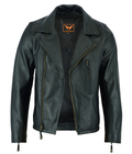 Mens Motorcycle Biker Style Jacket - Cowhide Milled Leather Jacket