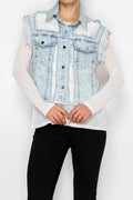 Edgy Cropped Denim & Lace Vest
