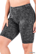 42POPS - .SI-21866 PLUS SIZE MINERAL WASHED BIKER SHORTS