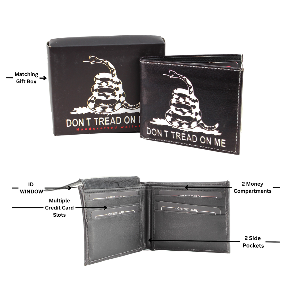 Leather Impressions Inc - Don't Tread on Me Snake Vegan Bi-Fold Wallet # VL 529