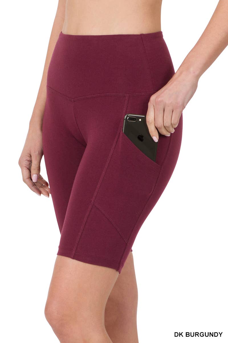 42POPS - SI-22170 COTTON WIDE WAISTBAND BIKER SHORTS WITH POCKETS