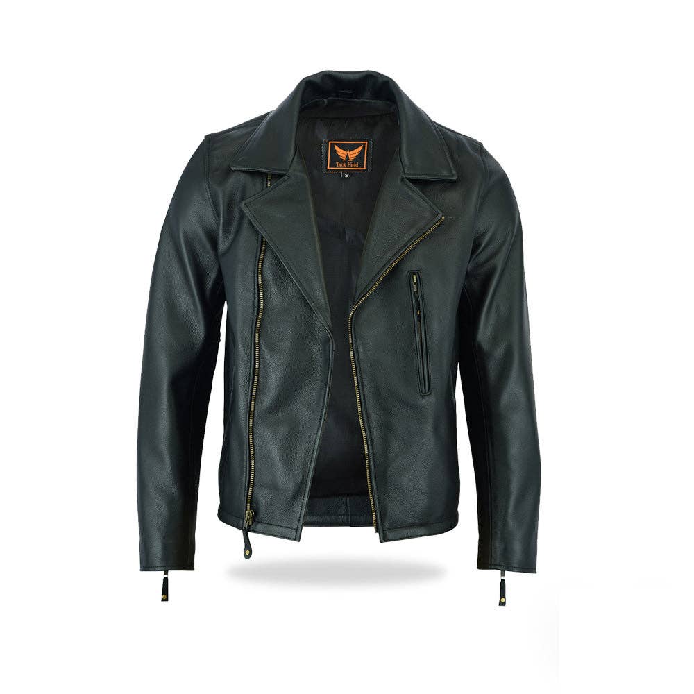 Mens Motorcycle Biker Style Jacket - Cowhide Milled Leather Jacket