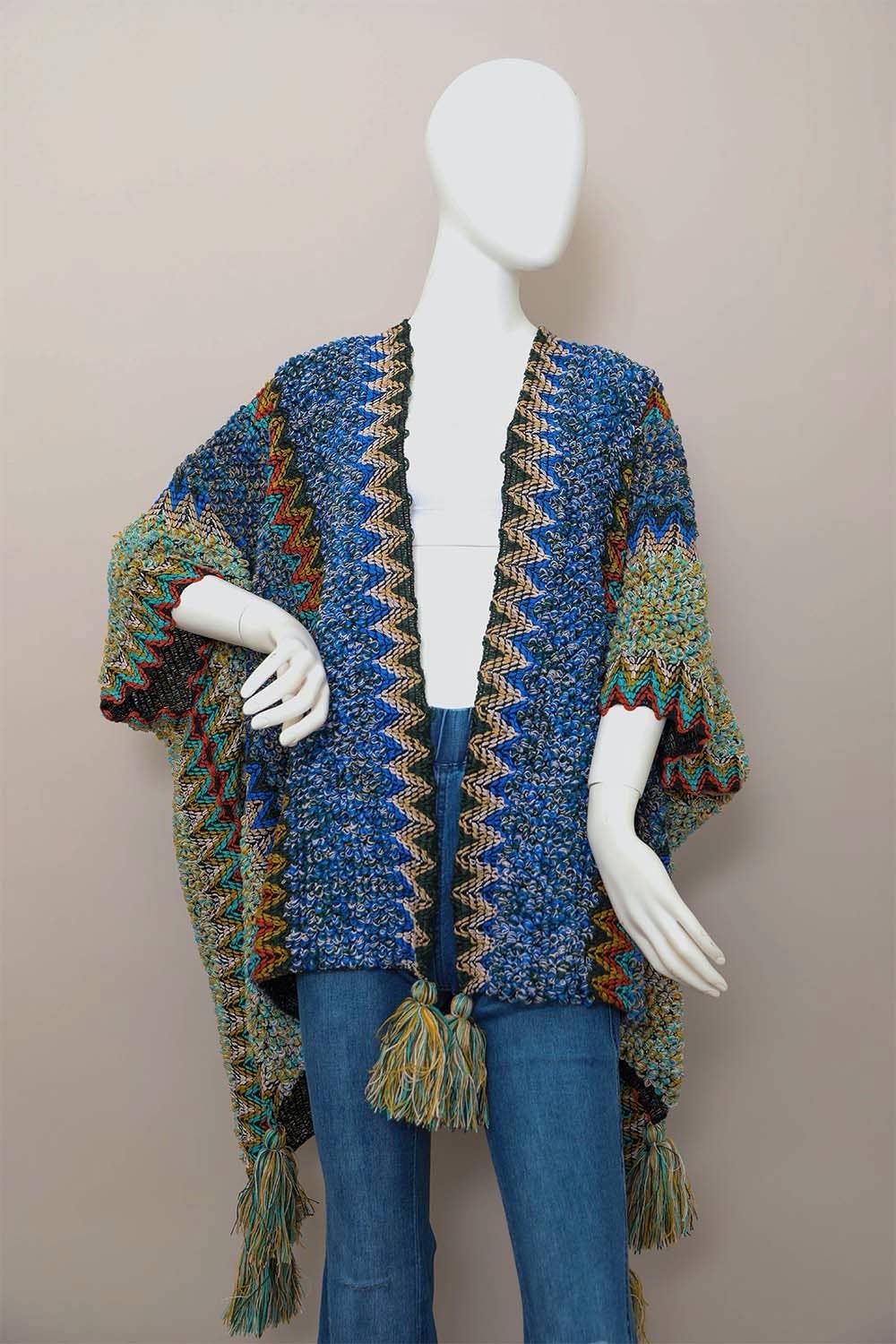 Leto Accessories - Plus Size Colorful Crochet Patterned Ruana