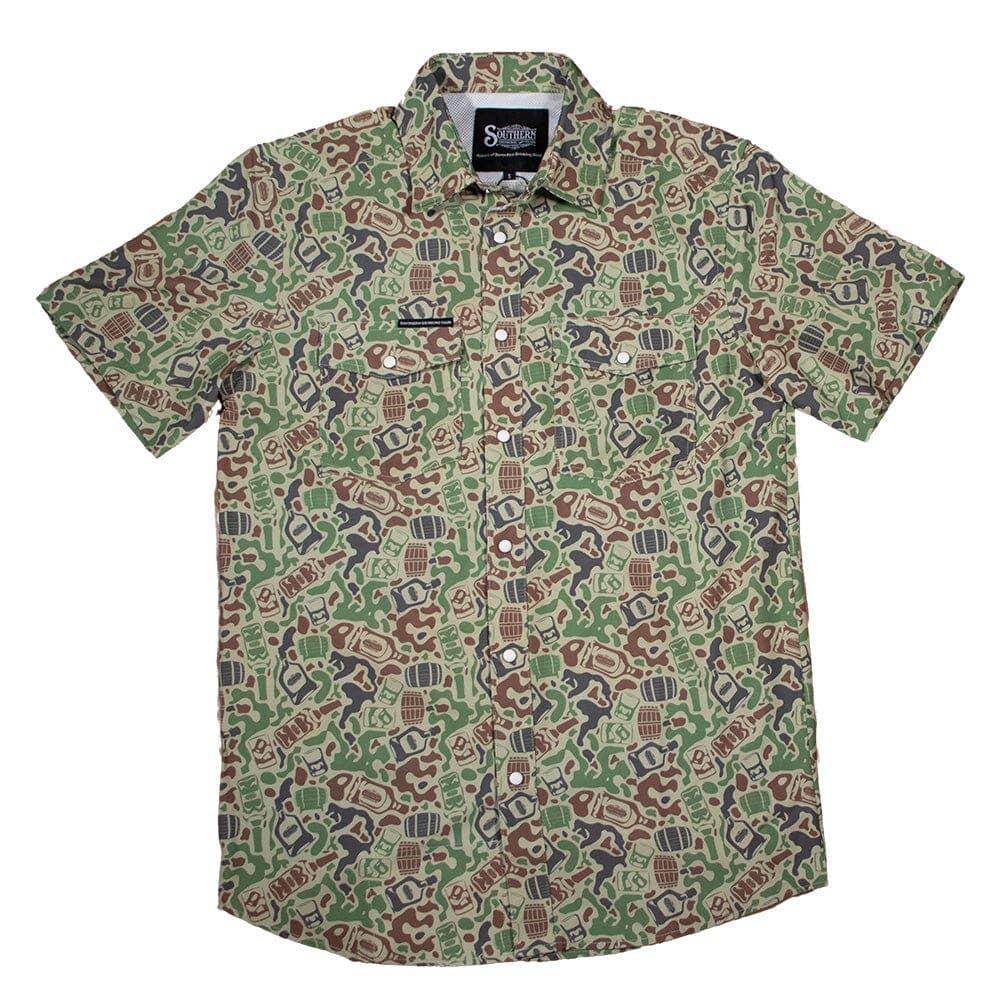 Southern Drinking Club - Whiskey Camo Performance Pearl Snap - Vented & Light Weight